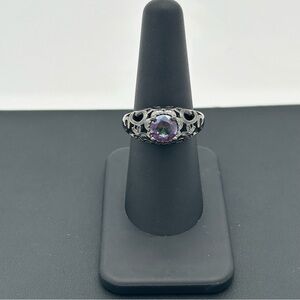 Black Sterling Silver with Purple and Green Gemstone Ring